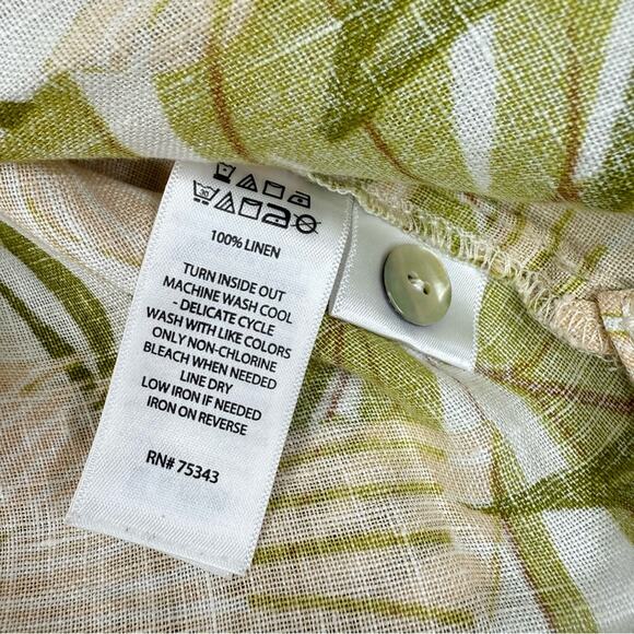 C&C California 100% Linen Tropical Botanical Print Buttons Roll Sleeve Blouse L - Picture 13 of 15